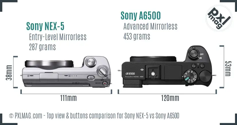 Sony NEX-5 vs Sony A6500 top view buttons comparison