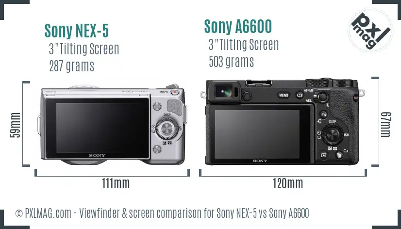 Sony NEX-5 vs Sony A6600 Screen and Viewfinder comparison
