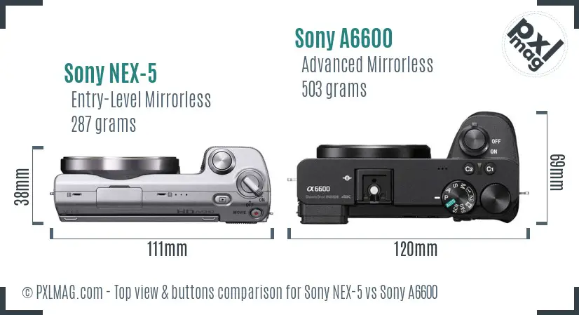 Sony NEX-5 vs Sony A6600 top view buttons comparison