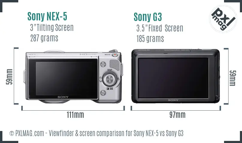 Sony NEX-5 vs Sony G3 Screen and Viewfinder comparison
