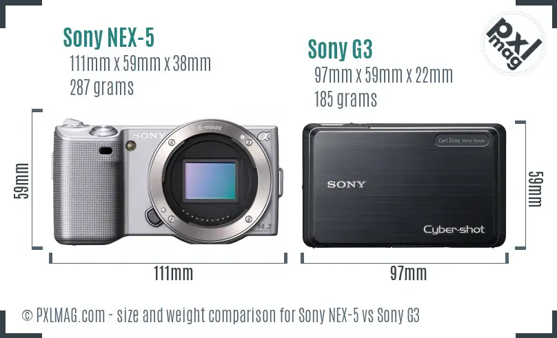 Sony NEX-5 vs Sony G3 size comparison