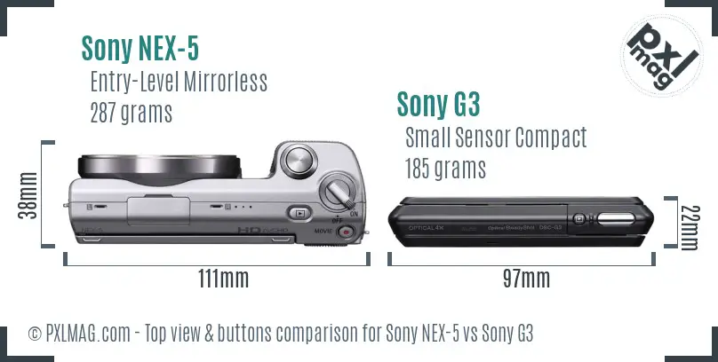 Sony NEX-5 vs Sony G3 top view buttons comparison