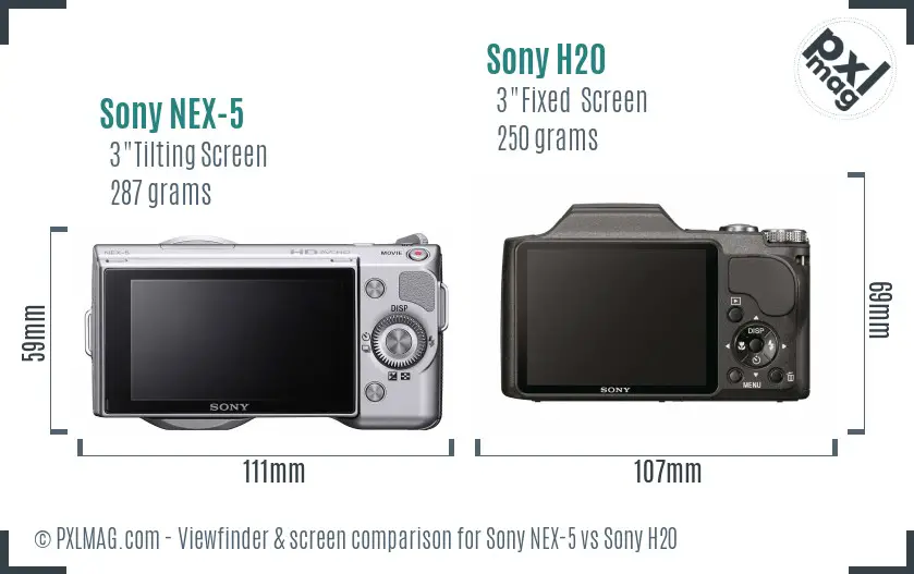 Sony NEX-5 vs Sony H20 Screen and Viewfinder comparison