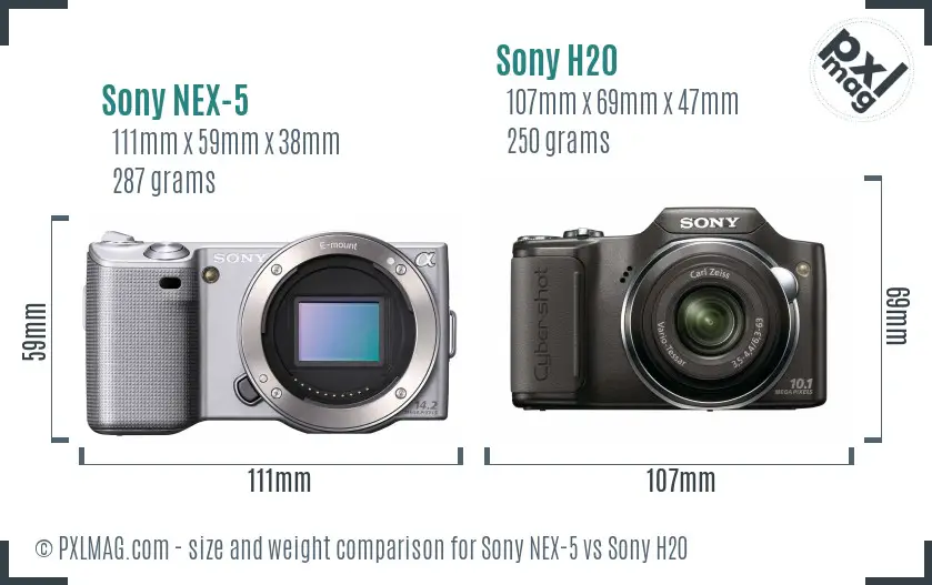Sony NEX-5 vs Sony H20 size comparison
