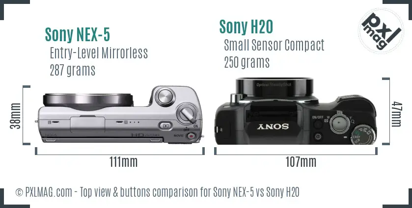 Sony NEX-5 vs Sony H20 top view buttons comparison