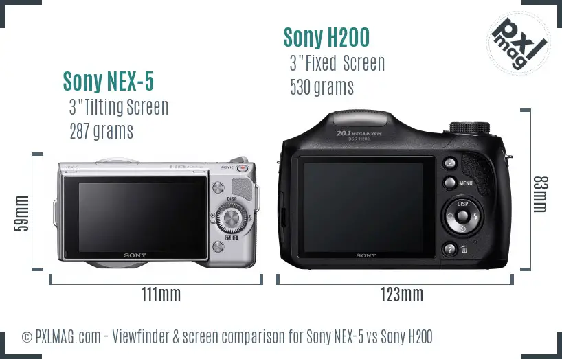 Sony NEX-5 vs Sony H200 Screen and Viewfinder comparison