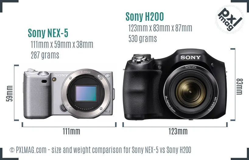 Sony NEX-5 vs Sony H200 size comparison