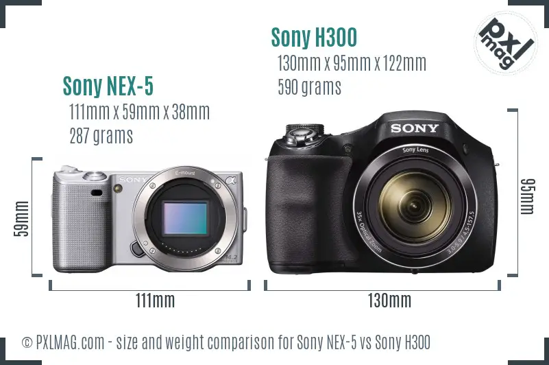 Sony NEX-5 vs Sony H300 size comparison