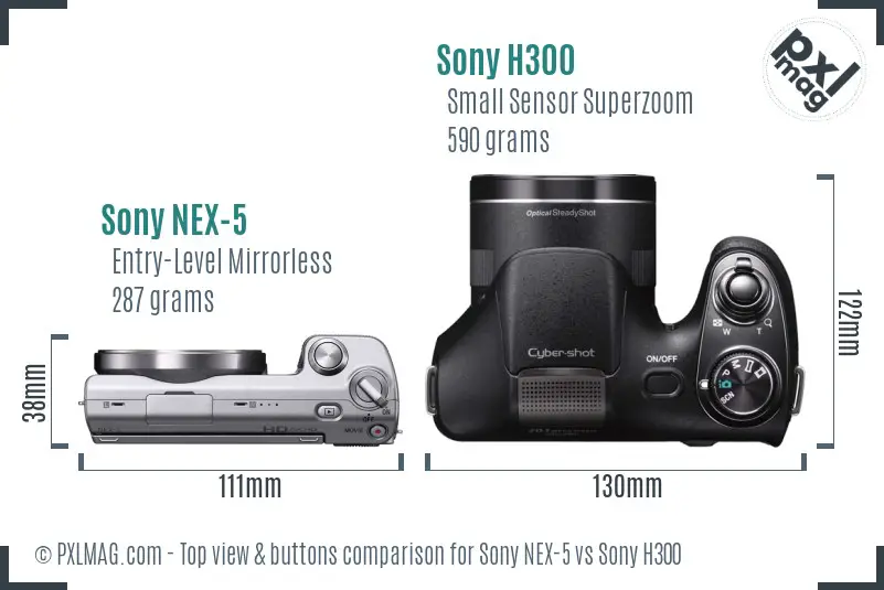 Sony NEX-5 vs Sony H300 top view buttons comparison