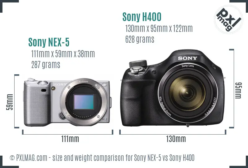 Sony NEX-5 vs Sony H400 size comparison