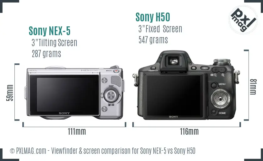 Sony NEX-5 vs Sony H50 Screen and Viewfinder comparison