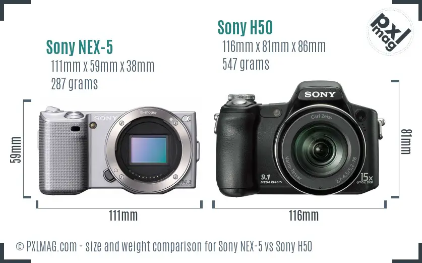Sony NEX-5 vs Sony H50 size comparison