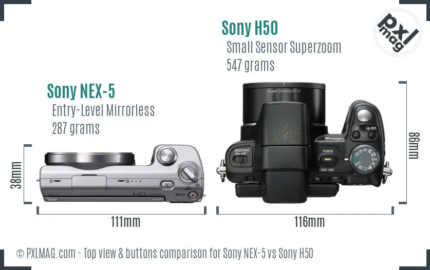 Sony NEX-5 vs Sony H50 top view buttons comparison