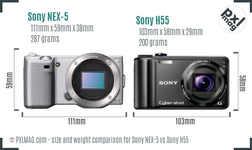 Sony NEX-5 vs Sony H55 size comparison