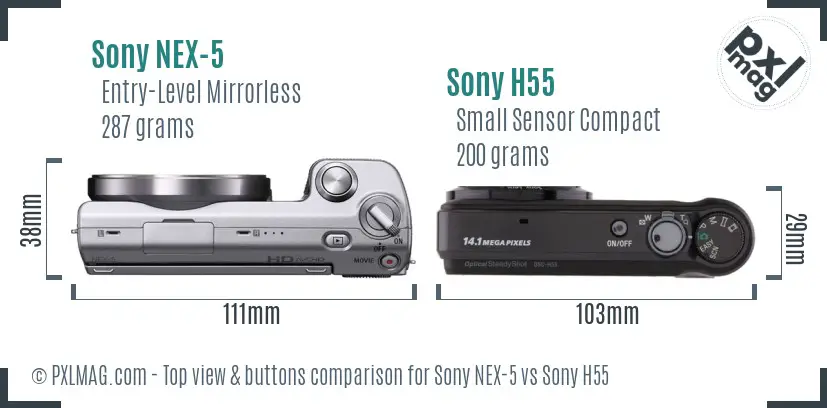 Sony NEX-5 vs Sony H55 top view buttons comparison