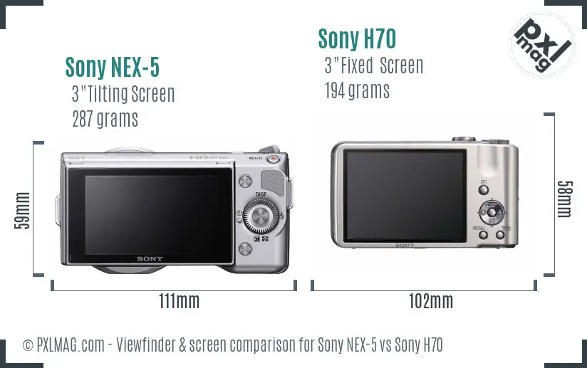 Sony NEX-5 vs Sony H70 Screen and Viewfinder comparison