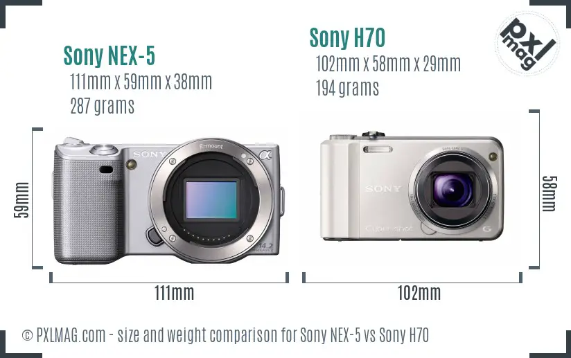 Sony NEX-5 vs Sony H70 size comparison