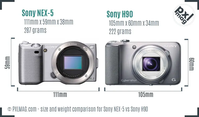 Sony NEX-5 vs Sony H90 size comparison