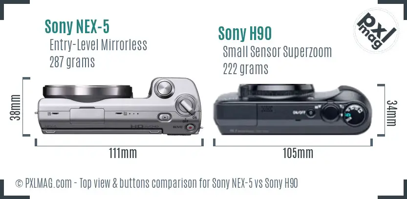 Sony NEX-5 vs Sony H90 top view buttons comparison