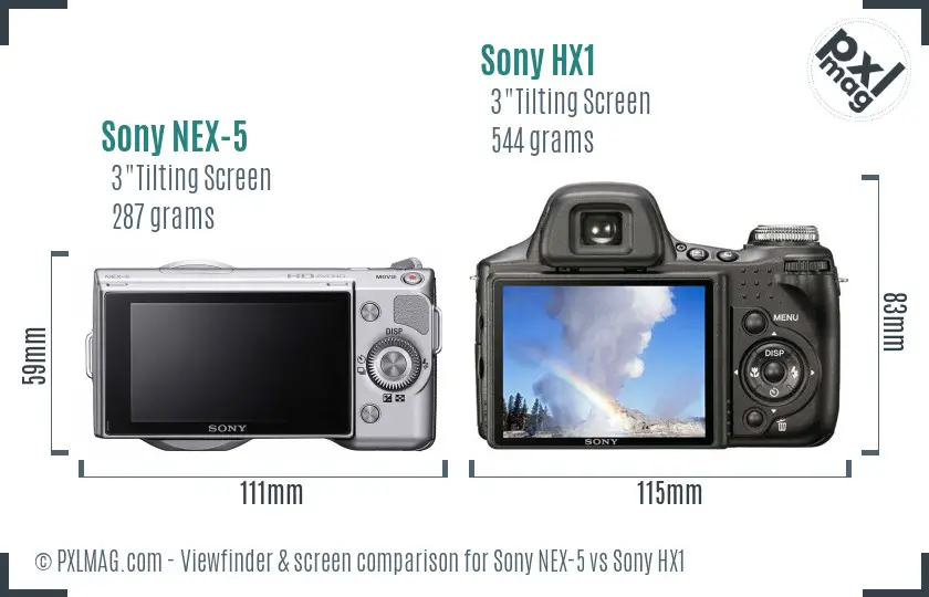 Sony NEX-5 vs Sony HX1 Screen and Viewfinder comparison