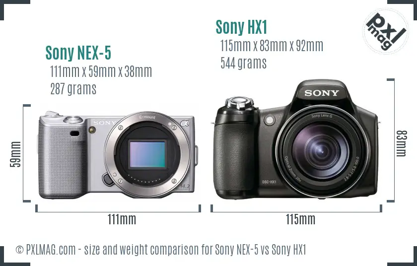 Sony NEX-5 vs Sony HX1 size comparison