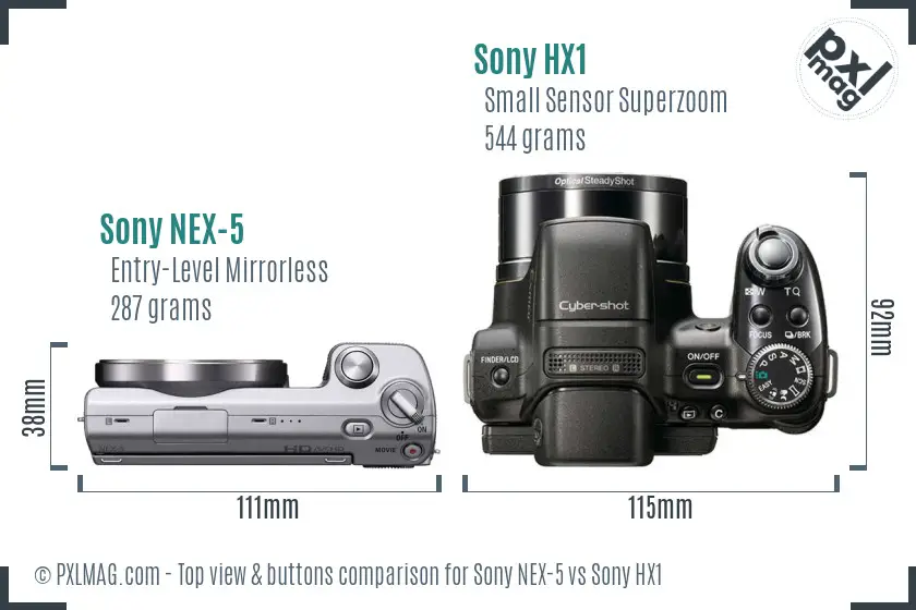 Sony NEX-5 vs Sony HX1 top view buttons comparison
