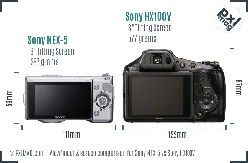 Sony NEX-5 vs Sony HX100V Screen and Viewfinder comparison