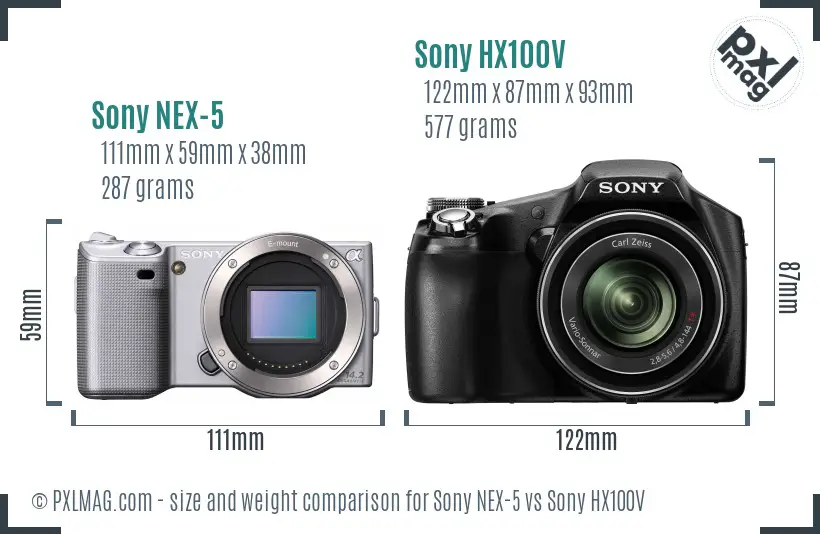 Sony NEX-5 vs Sony HX100V size comparison
