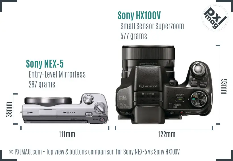 Sony NEX-5 vs Sony HX100V top view buttons comparison