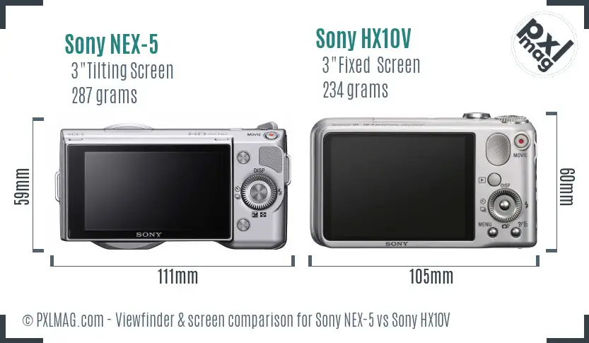 Sony NEX-5 vs Sony HX10V Screen and Viewfinder comparison