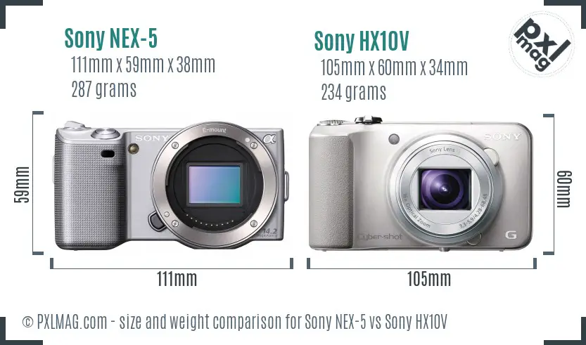 Sony NEX-5 vs Sony HX10V size comparison