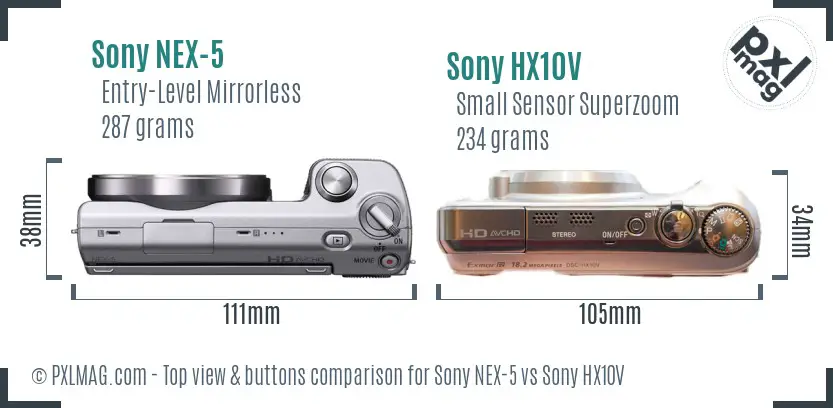 Sony NEX-5 vs Sony HX10V top view buttons comparison