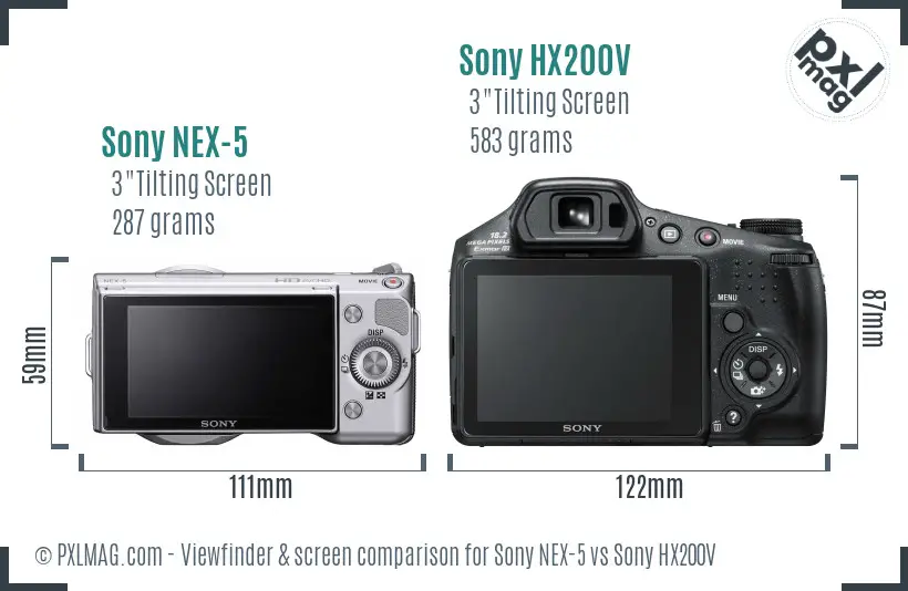 Sony NEX-5 vs Sony HX200V Screen and Viewfinder comparison