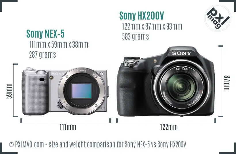 Sony NEX-5 vs Sony HX200V size comparison