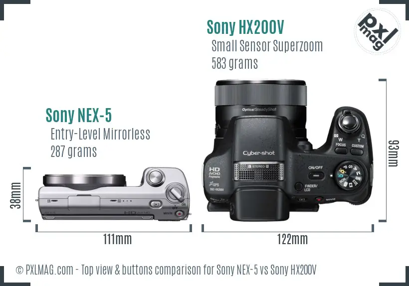 Sony NEX-5 vs Sony HX200V top view buttons comparison