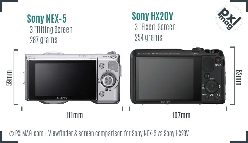 Sony NEX-5 vs Sony HX20V Screen and Viewfinder comparison