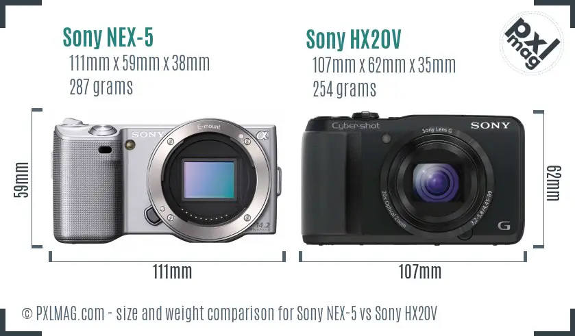 Sony NEX-5 vs Sony HX20V size comparison