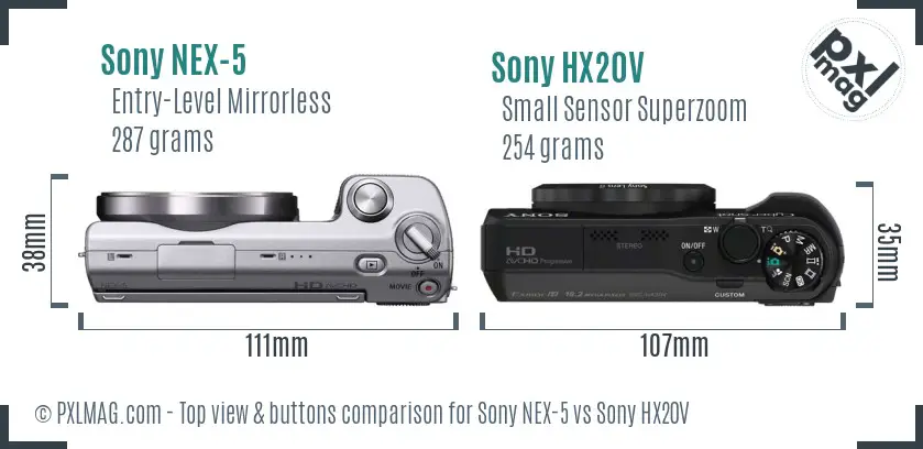 Sony NEX-5 vs Sony HX20V top view buttons comparison