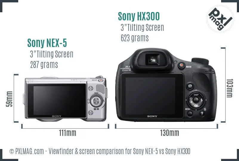 Sony NEX-5 vs Sony HX300 Screen and Viewfinder comparison