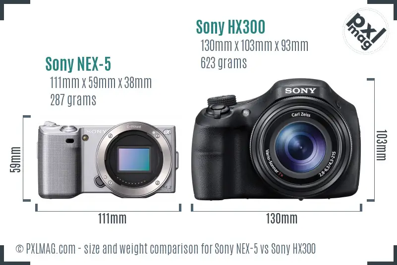 Sony NEX-5 vs Sony HX300 size comparison