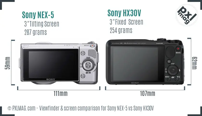 Sony NEX-5 vs Sony HX30V Screen and Viewfinder comparison