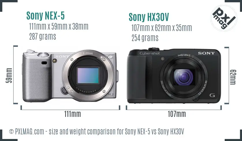 Sony NEX-5 vs Sony HX30V size comparison
