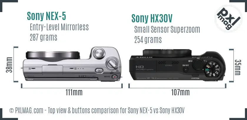 Sony NEX-5 vs Sony HX30V top view buttons comparison