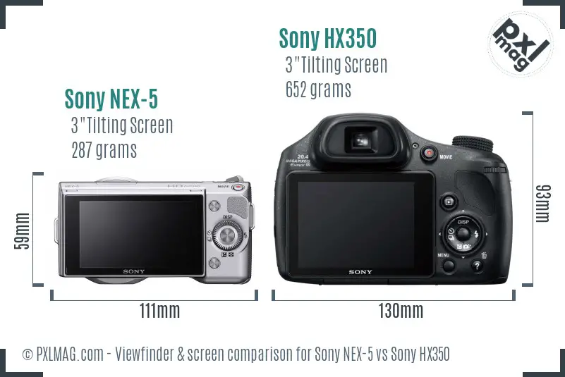 Sony NEX-5 vs Sony HX350 Screen and Viewfinder comparison