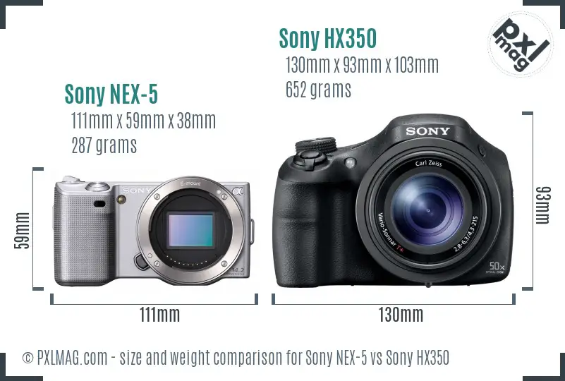 Sony NEX-5 vs Sony HX350 size comparison