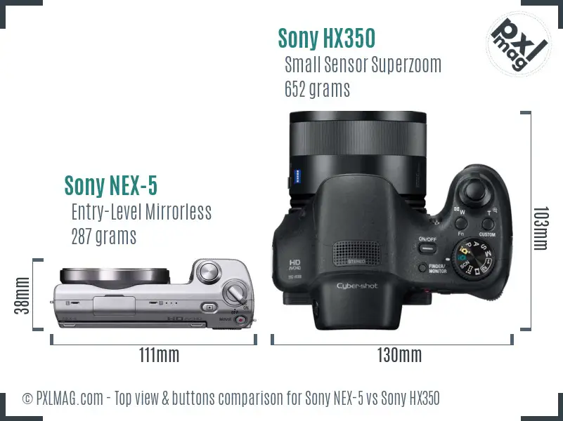Sony NEX-5 vs Sony HX350 top view buttons comparison