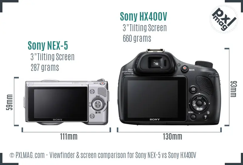 Sony NEX-5 vs Sony HX400V Screen and Viewfinder comparison