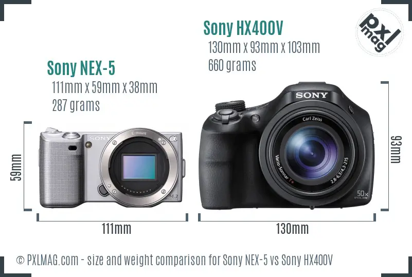Sony NEX-5 vs Sony HX400V size comparison