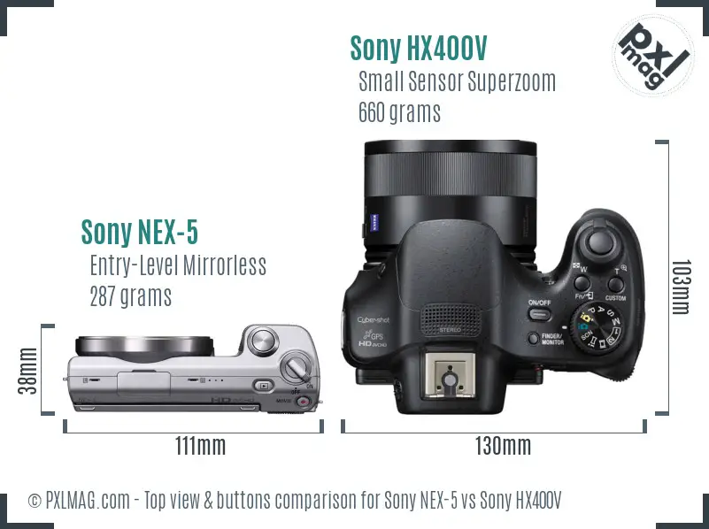 Sony NEX-5 vs Sony HX400V top view buttons comparison
