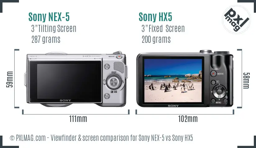 Sony NEX-5 vs Sony HX5 Screen and Viewfinder comparison